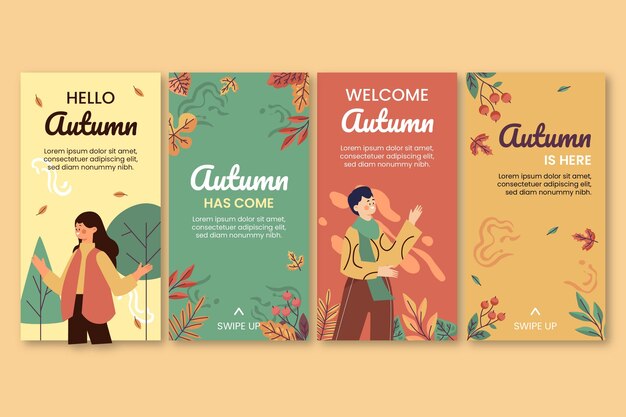 Collezione di storie di instagram autunnali disegnate a mano