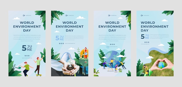 Collezione di storie di instagram della giornata mondiale dell'ambiente sfumata