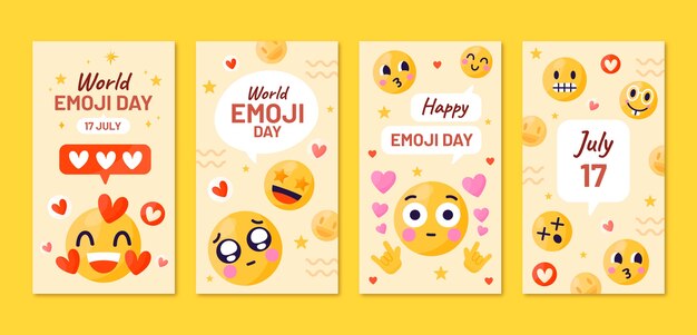 Collezione di storie di instagram della giornata mondiale delle emoji disegnate a mano