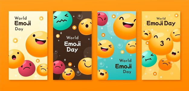 Collezione di storie di instagram della giornata mondiale delle emoji sfumate