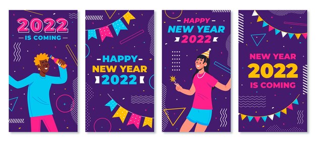 Collezione di storie di instagram di capodanno disegnate a mano