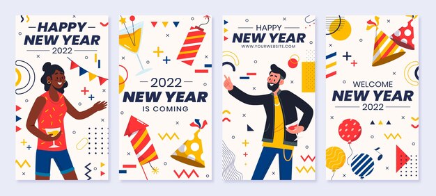 Collezione di storie di instagram di capodanno disegnate a mano