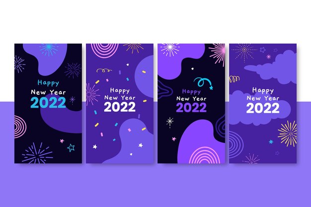 Collezione di storie di instagram di capodanno disegnate a mano