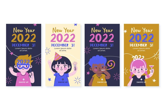 Collezione di storie di instagram di capodanno disegnate a mano
