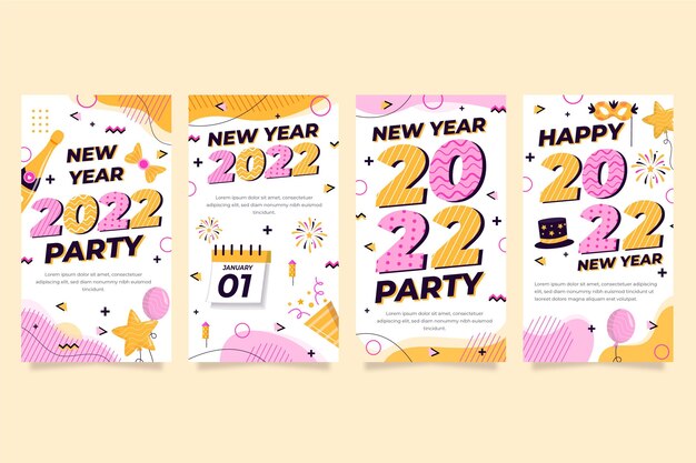 Collezione di storie di instagram di capodanno disegnate a mano