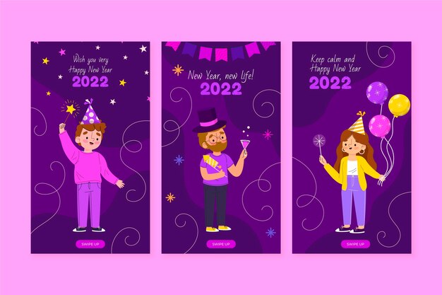 Collezione di storie di instagram di capodanno disegnate a mano