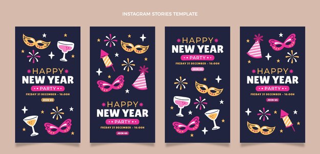 Collezione di storie di instagram di capodanno disegnate a mano