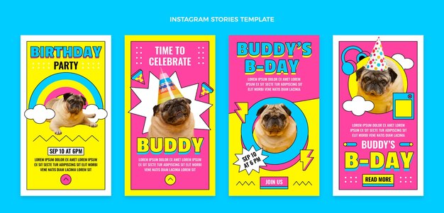 Collezione di storie di instagram di compleanno nostalgico degli anni '90 piatta