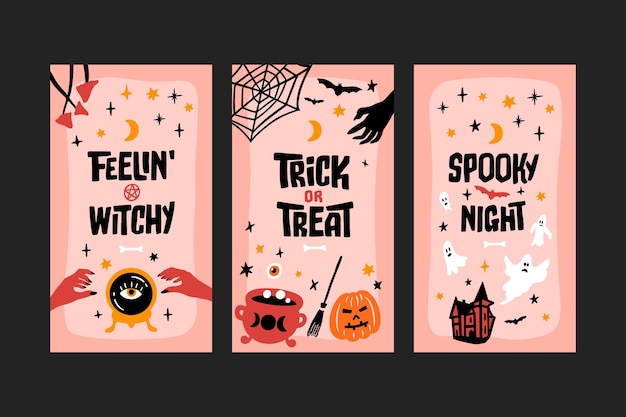 Collezione di storie di instagram di halloween disegnate a mano