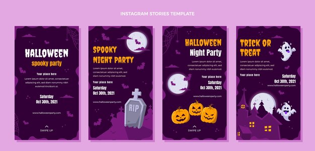Collezione di storie di instagram di halloween piatto disegnato a mano