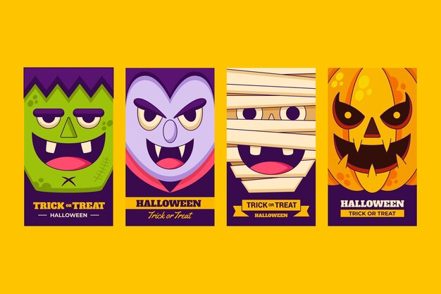 Collezione di storie di instagram di halloween piatto disegnato a mano