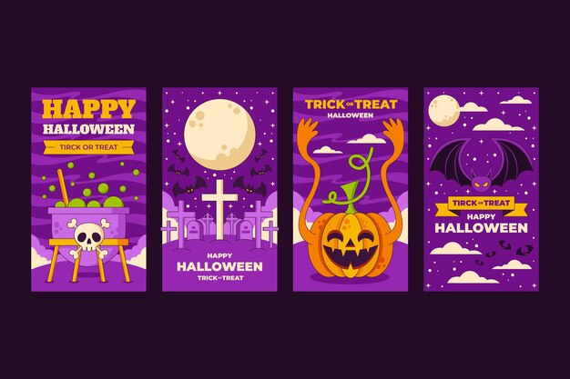 Collezione di storie di instagram di halloween piatto disegnato a mano