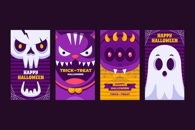 Collezione di storie di instagram di halloween piatto disegnato a mano