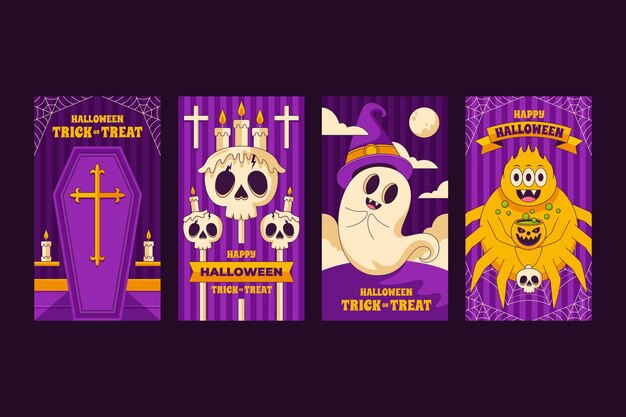 Collezione di storie di instagram di halloween piatto disegnato a mano