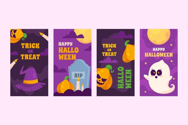 Collezione di storie di instagram di halloween piatto disegnato a mano
