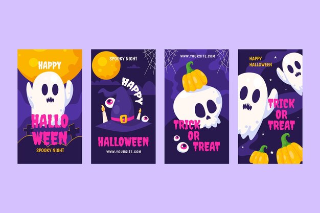 Collezione di storie di instagram di halloween piatto disegnato a mano