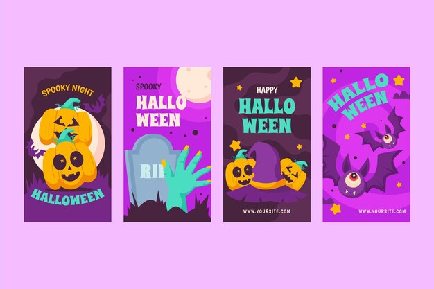 Collezione di storie di instagram di halloween piatto disegnato a mano