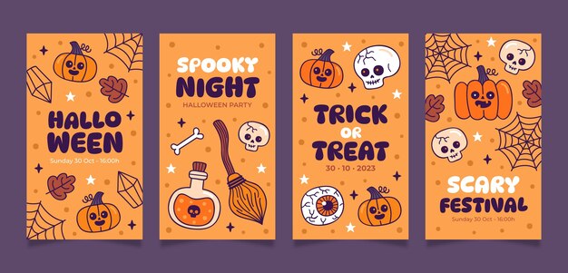 Collezione di storie di instagram di halloween vintage disegnate a mano