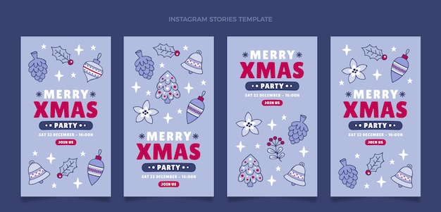 Collezione di storie di instagram di natale disegnate a mano