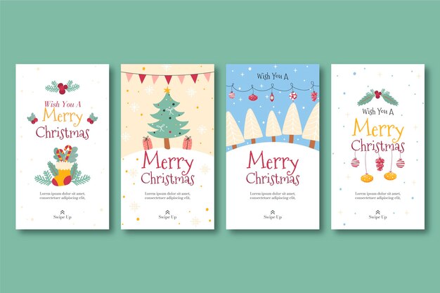 Collezione di storie di instagram di natale piatto disegnato a mano