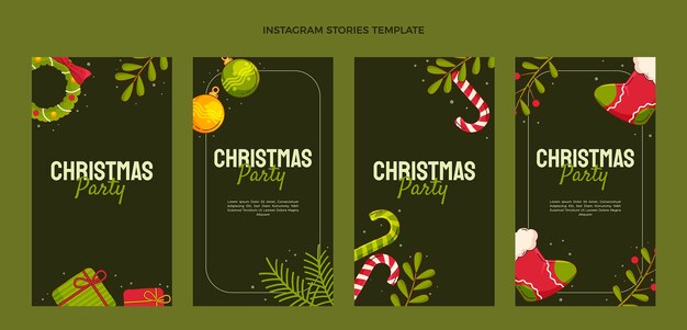 Collezione di storie di instagram di natale piatto disegnato a mano