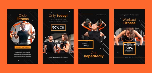 Collezione di storie di instagram di palestra e fitness piatta