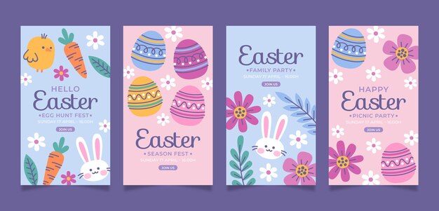 Collezione di storie di instagram di Pasqua disegnate a mano