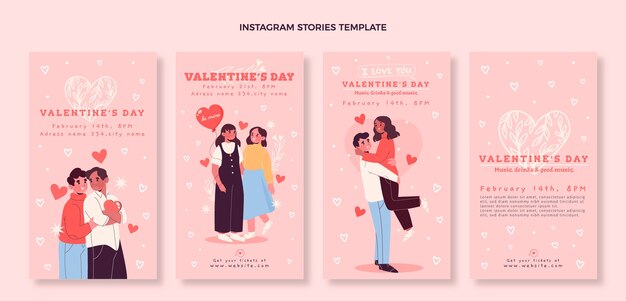 Collezione di storie di instagram di san valentino disegnate a mano