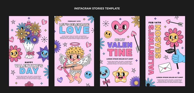 Collezione di storie di instagram di san valentino disegnate a mano