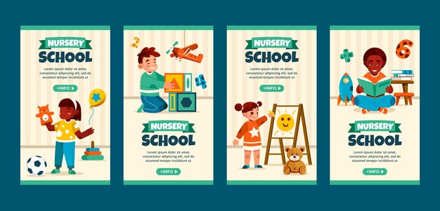 Collezione di storie di instagram di scuola materna piatta