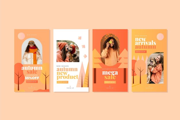 Collezione di storie di instagram di vendita autunnale sfumata con foto