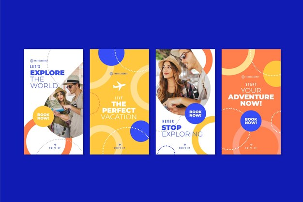Collezione di storie di instagram di viaggio piatto
