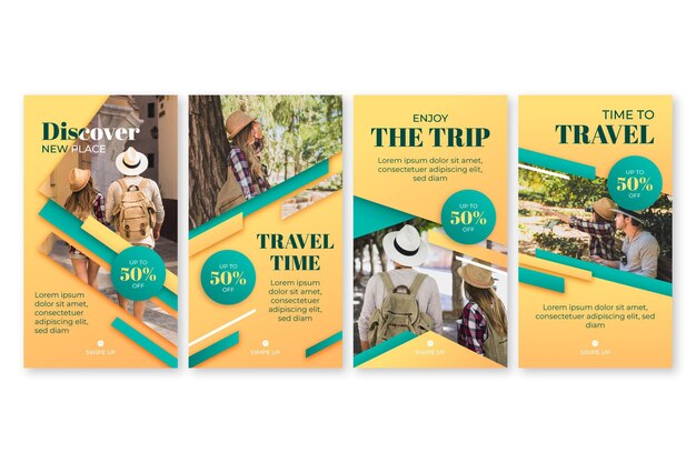 Collezione di storie di instagram di viaggio piatto