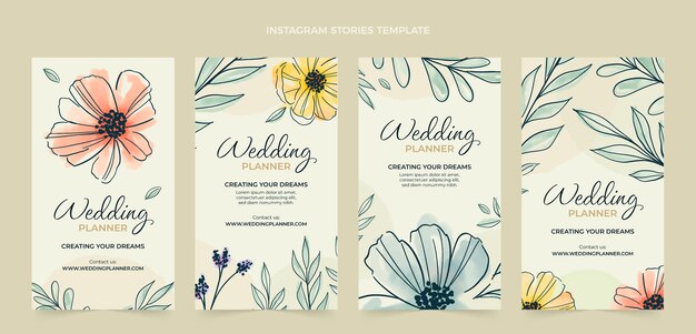 Collezione di storie di instagram di wedding planner dell'acquerello
