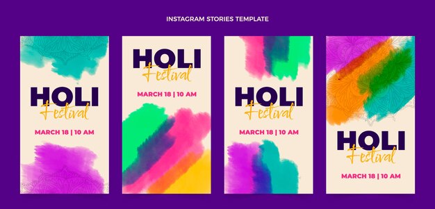 Collezione di storie di instagram holi acquerello