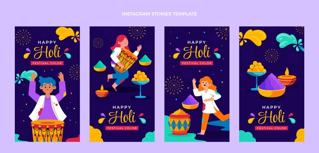 Collezione di storie di instagram holi piatte