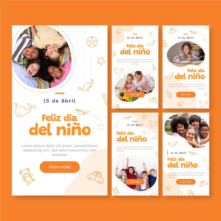 Vettore gratuito collezione di storie di instagram per bambini piatti in spagnolo