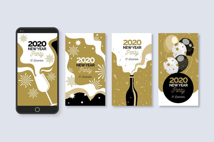 Vettore gratuito collezione di storie di instagram per feste del nuovo anno 2020