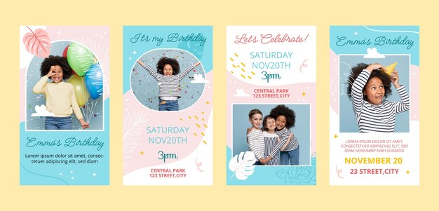 Collezione di storie di instagram per feste di compleanno per bambini