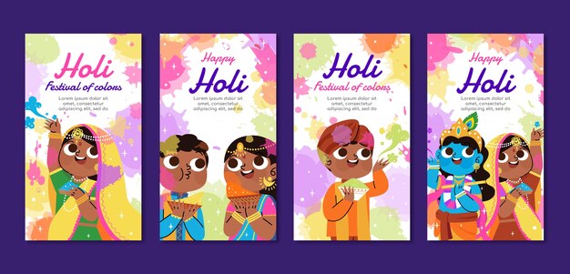 Collezione di storie di Instagram per il festival di Holi.