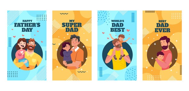 Collezione di storie di instagram per la festa del papà disegnata a mano