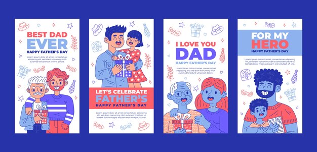 Collezione di storie di instagram per la festa del papà disegnata a mano