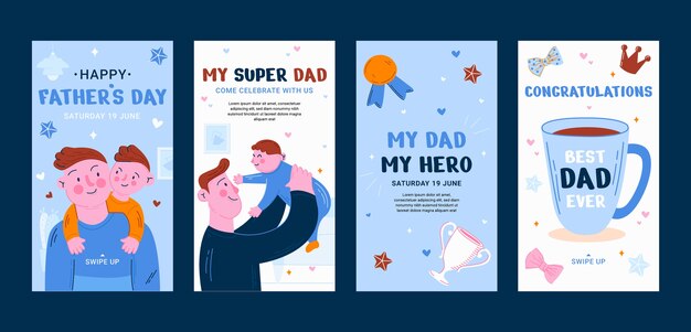 Collezione di storie di instagram per la festa del papà piatta