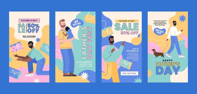 Collezione di storie di instagram per la festa del papà piatta