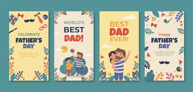 Collezione di storie di instagram per la festa del papà piatta