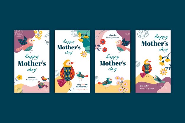 Collezione di storie di instagram per la festa della mamma piatta