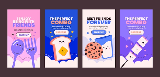 Collezione di storie di instagram per la giornata dell'amicizia piatta