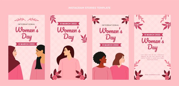 Collezione di storie di Instagram per la giornata internazionale della donna disegnata a mano