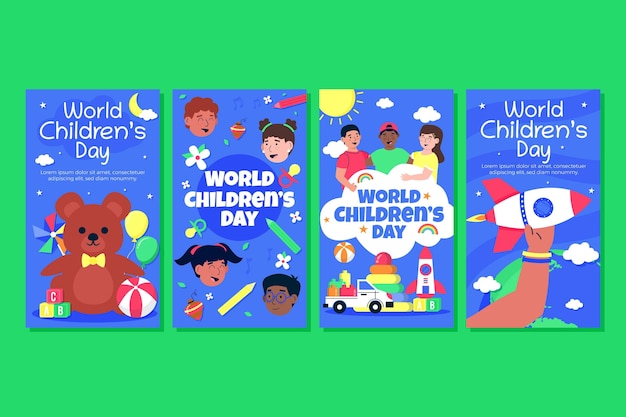 Collezione di storie di instagram per la giornata mondiale dei bambini disegnata a mano