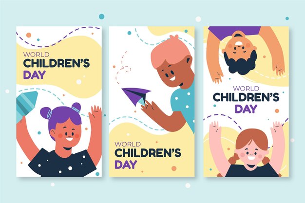 Collezione di storie di instagram per la giornata mondiale dei bambini disegnata a mano